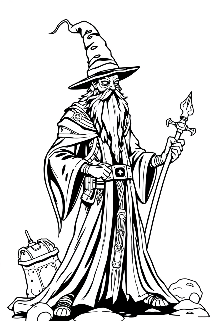 Mechanical Wizard coloring page, free printable