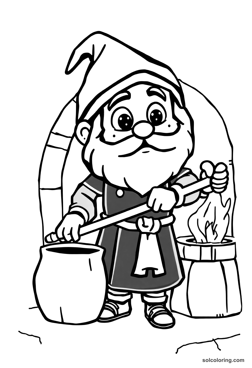Cute Cartoon Medieval Blacksmith at the Forge coloring page, free printable cute cartoon style
