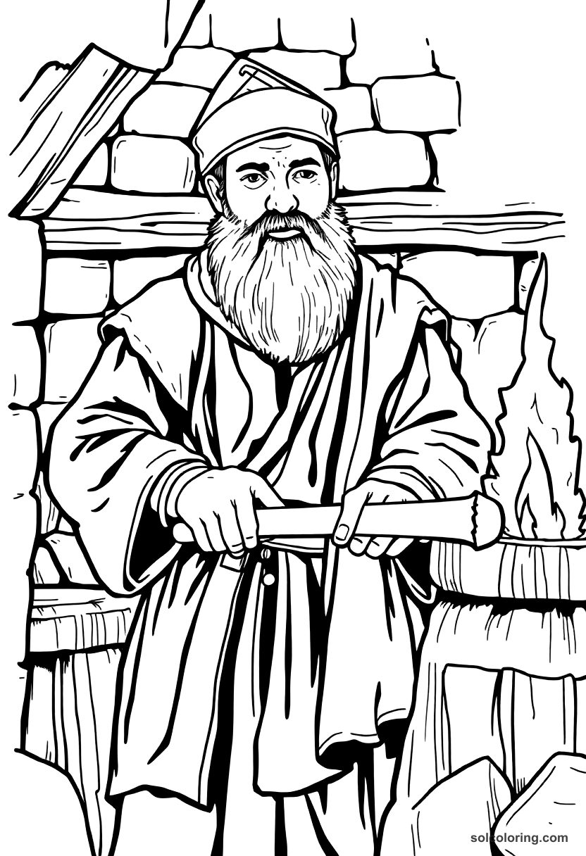 Medieval Blacksmith At The Forge coloring pages