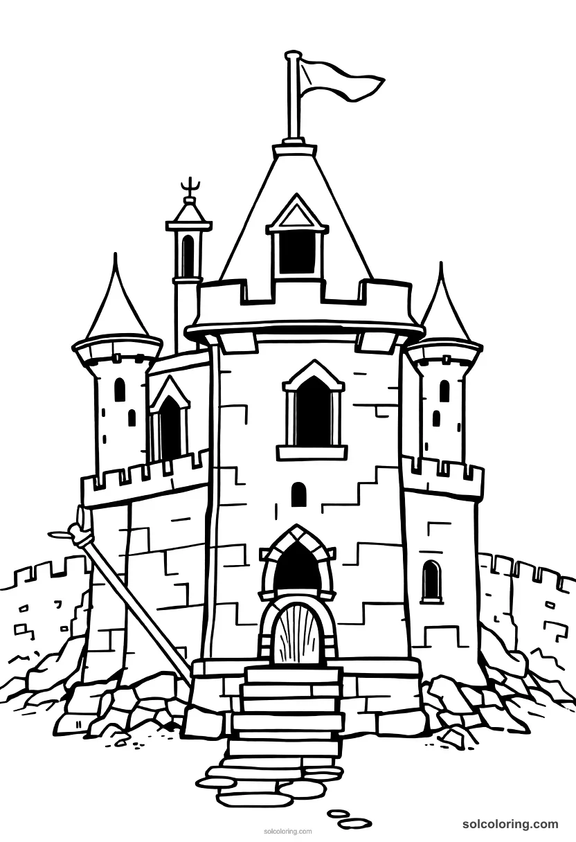 Chibi Medieval Castle Under Siege chibi coloring page for kids