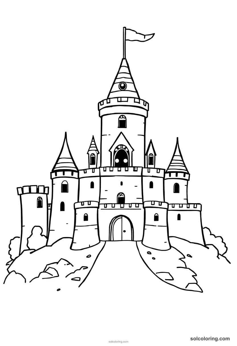 Cute Cartoon Medieval Castle Under Siege cute cartoon coloring page for kids