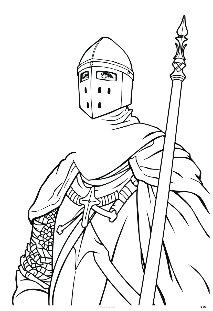 Medieval Crusader Knight coloring page for kids