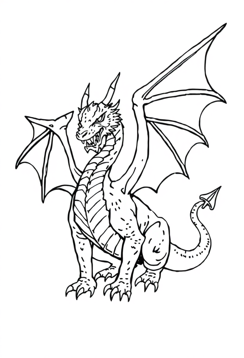 Medieval Dragon coloring page, free printable