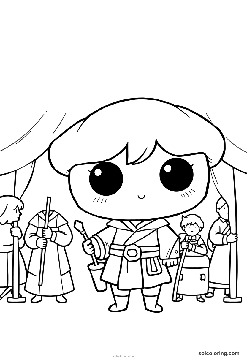 Chibi Medieval Fair with Traveling Performers chibi coloring page for kids