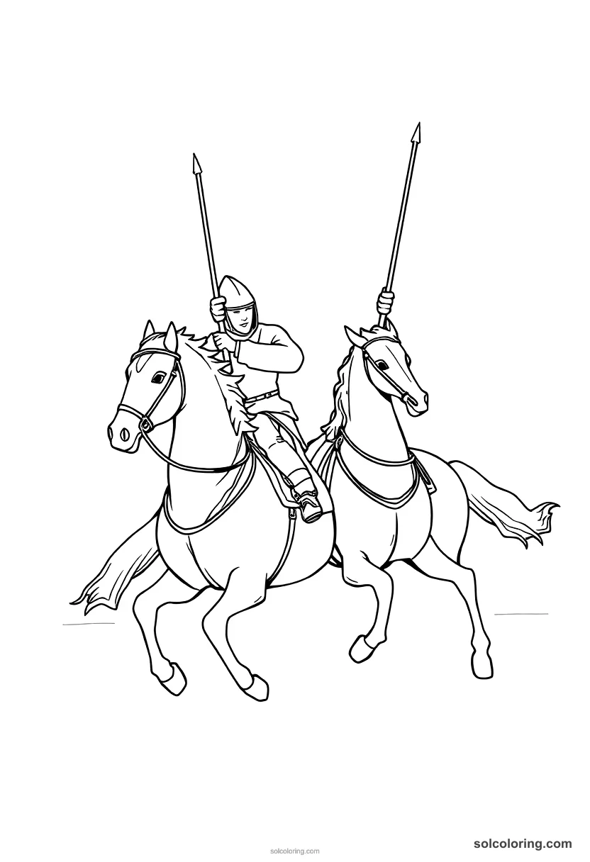 Simple Medieval Jousting Tournament simple coloring page for kids