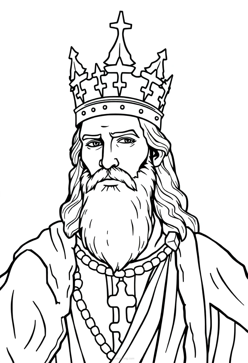 Medieval King with Crown coloring page for kids