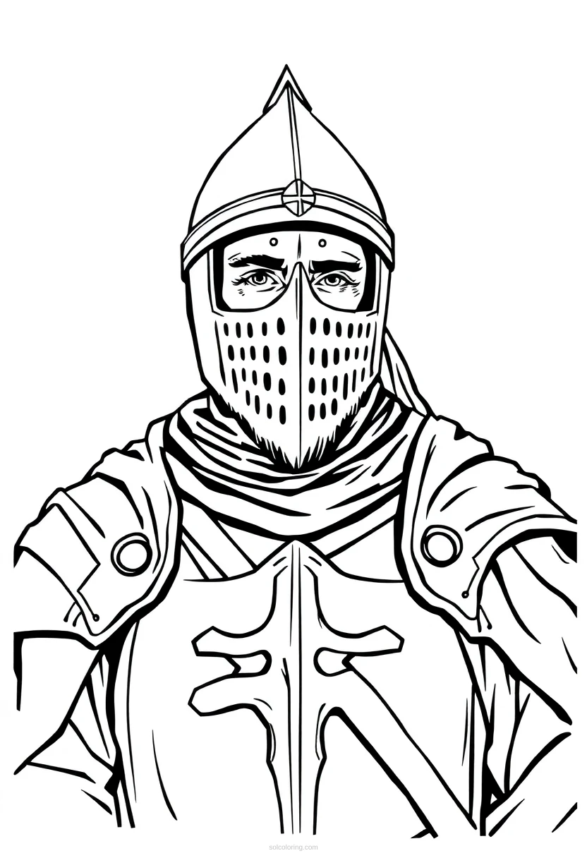 Medieval Knight Commander coloring page for kids