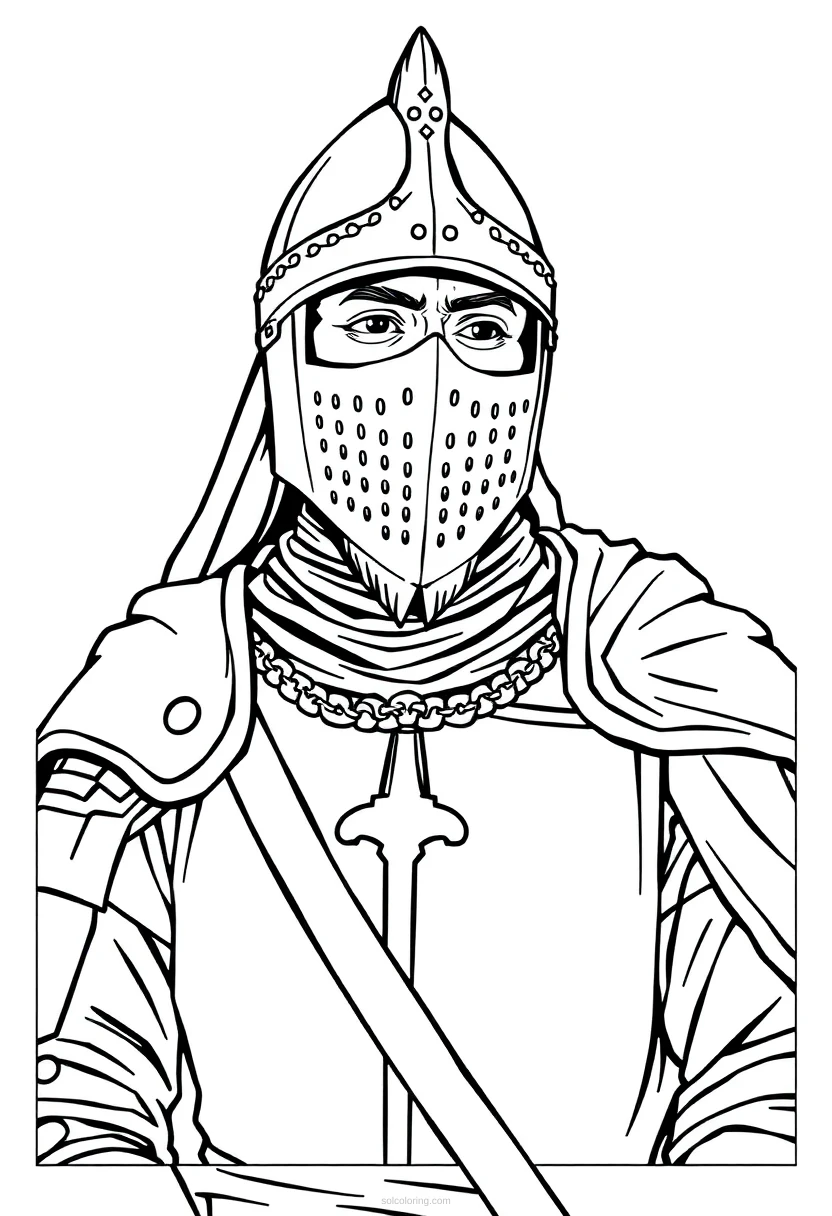 Medieval Knight Commander coloring page for kids