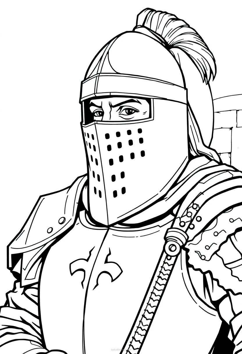 Medieval Knight Commander coloring page for kids