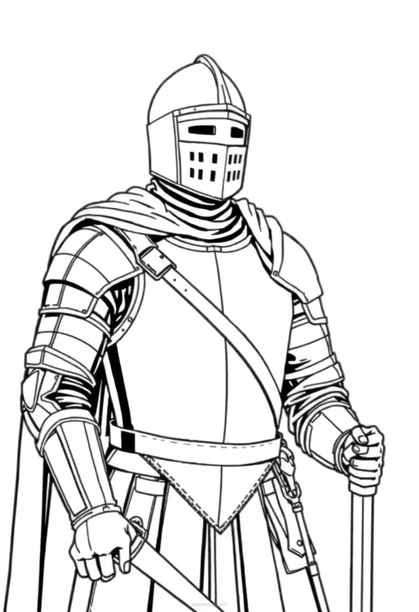 Medieval Knight in Full Armor coloring page for kids