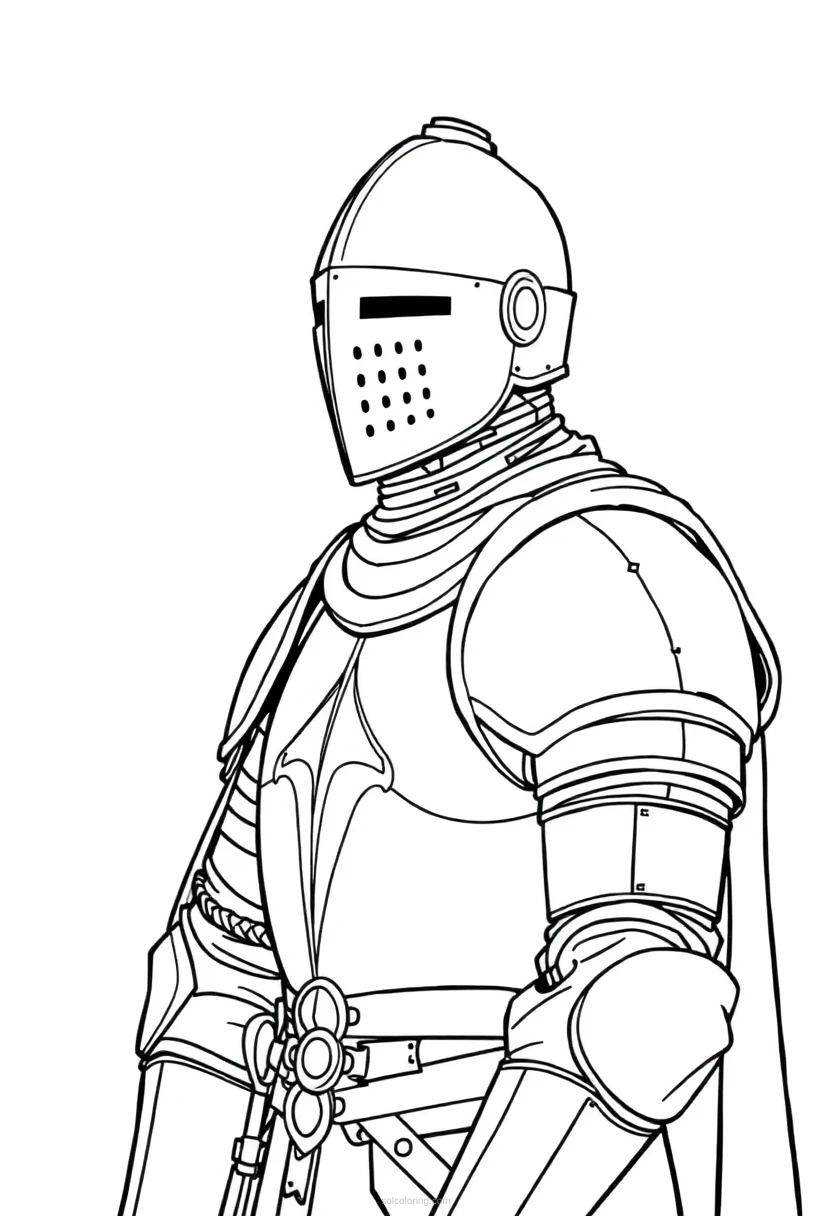 Medieval Knight in Full Armor coloring page for kids
