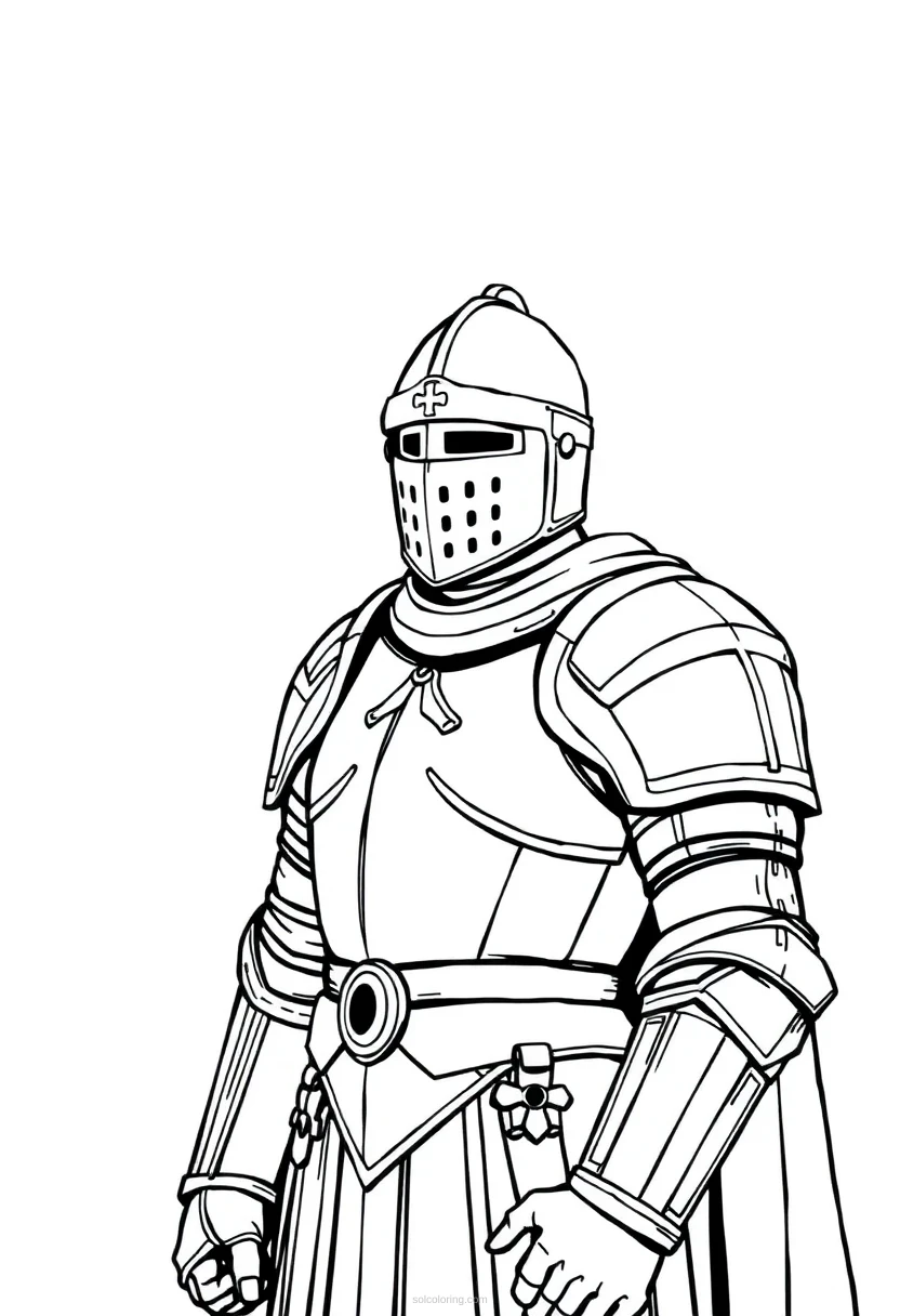 Medieval Knight in Full Armor coloring page for kids