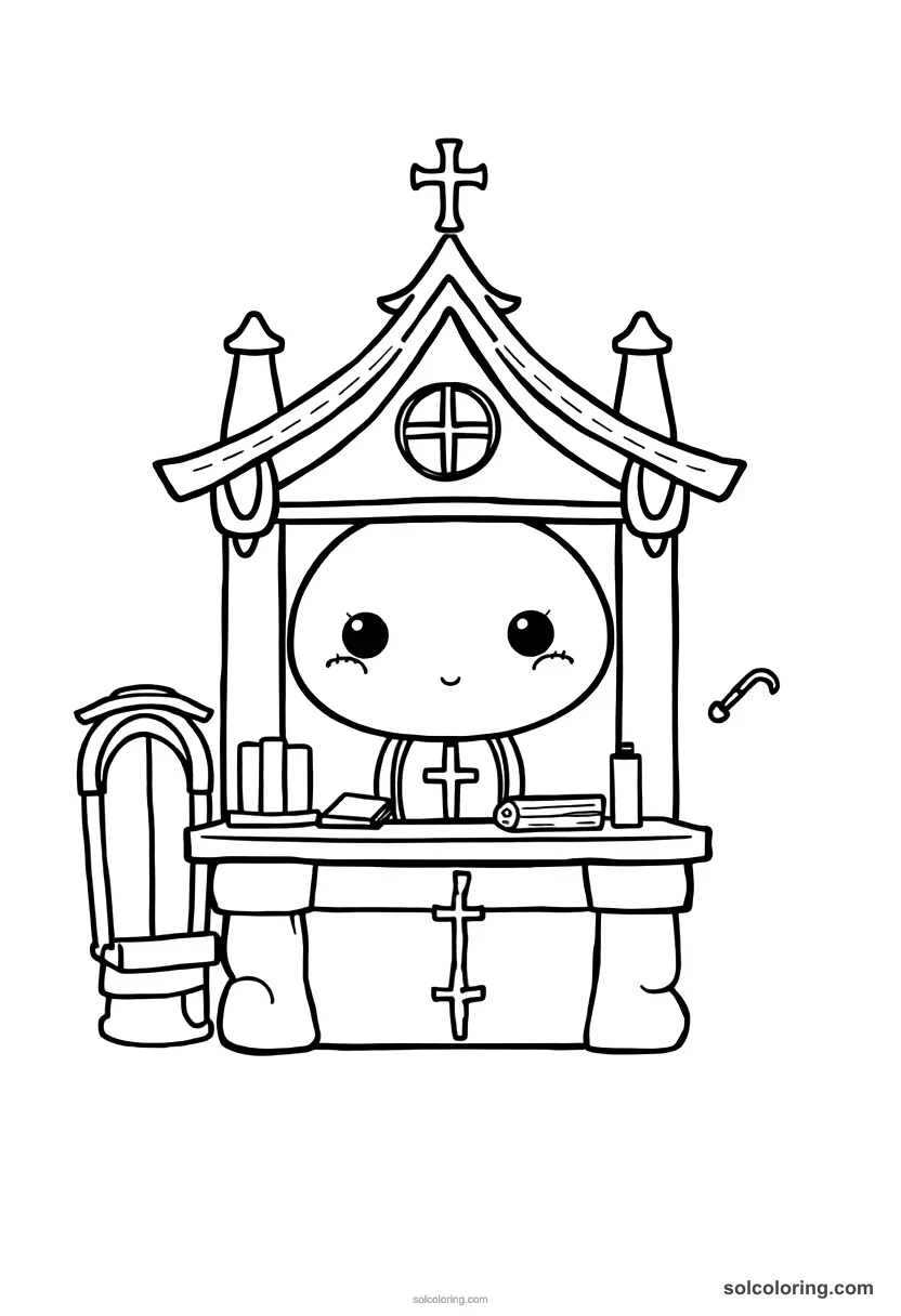 Chibi Medieval Monastery Scriptorium chibi coloring page for kids