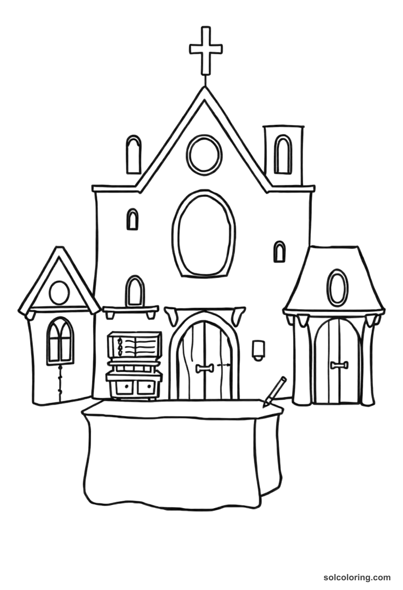 Cute Cartoon Medieval Monastery Scriptorium coloring page, free printable cute cartoon style