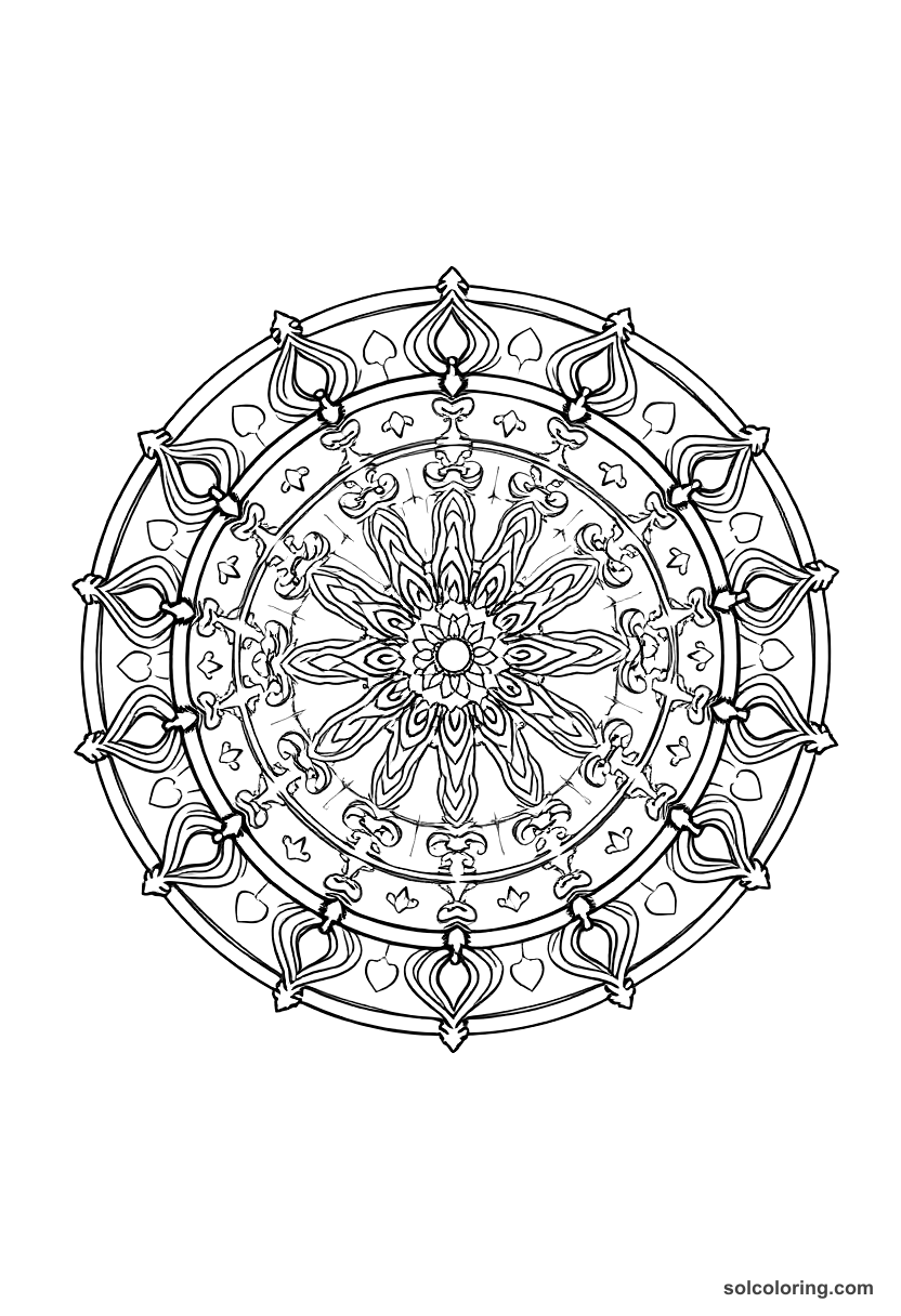 Mandala Medieval Monastery Scriptorium coloring page, free printable mandala style