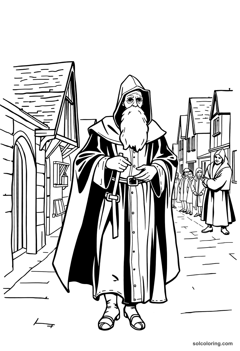 Medieval Plague Doctor Walking Streets coloring pages