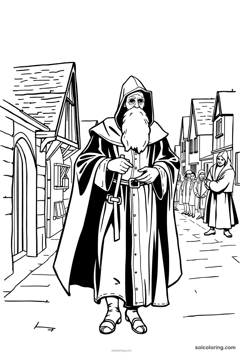 Medieval Plague Doctor Walking Streets coloring pages