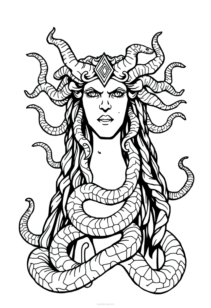 Medusa with Snakes coloring page for kids