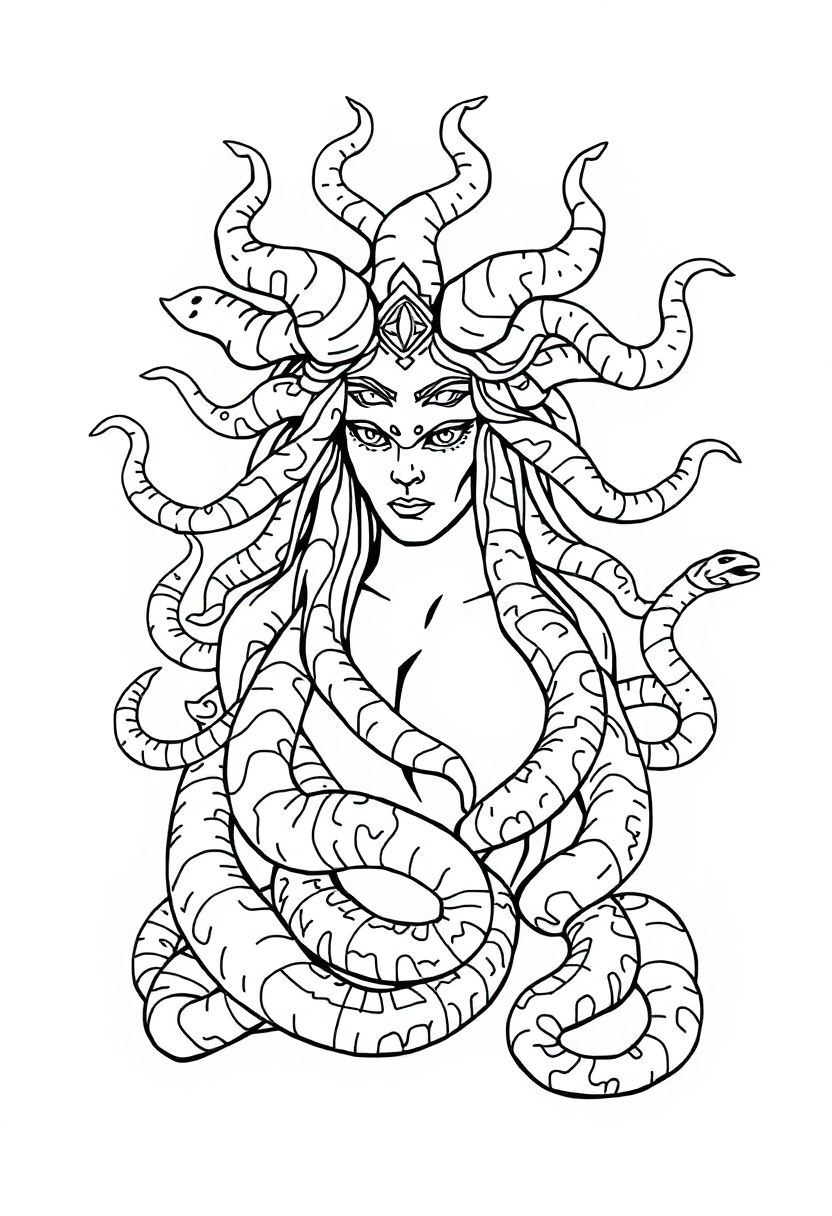 Medusa with Snakes coloring page, free printable