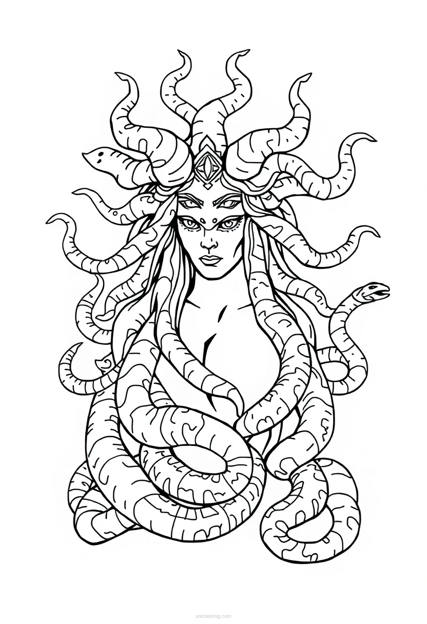 Medusa with Snakes coloring page for kids