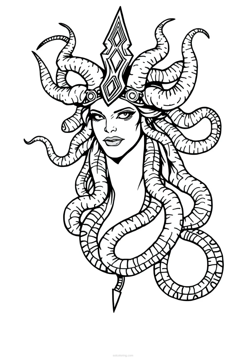 Medusa with Snakes coloring page for kids