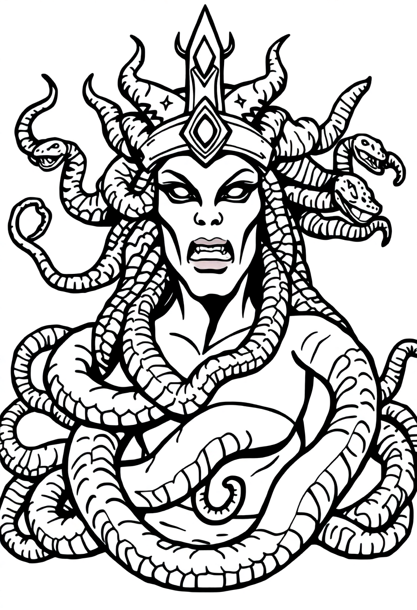Medusa with Snakes coloring page, free printable