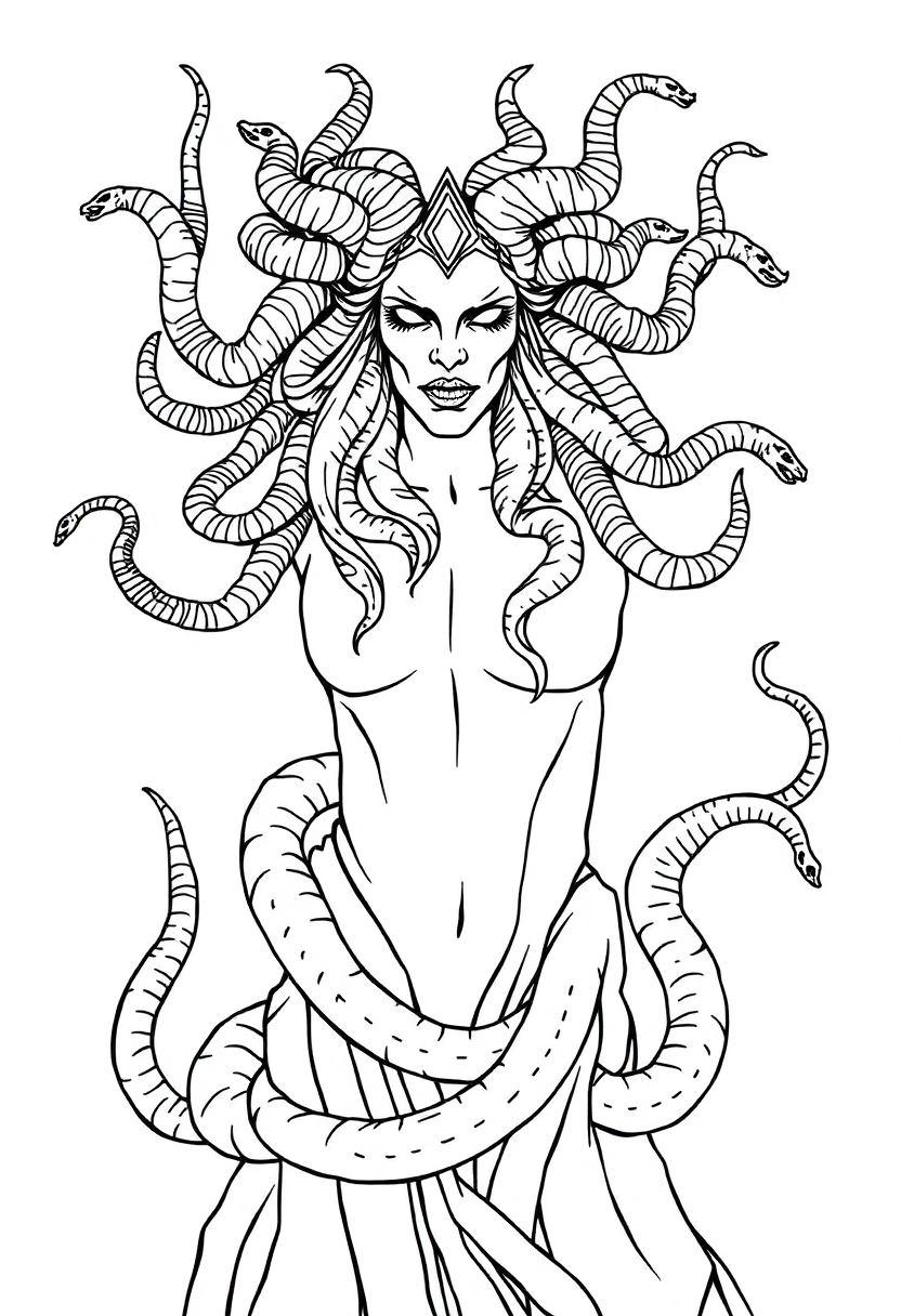 Medusa with Snakes coloring page, free printable