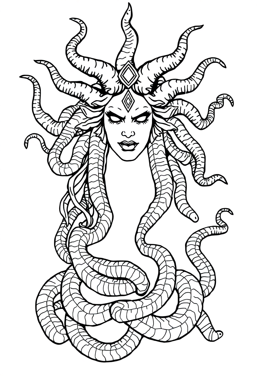 Medusa with Snakes coloring page, free printable