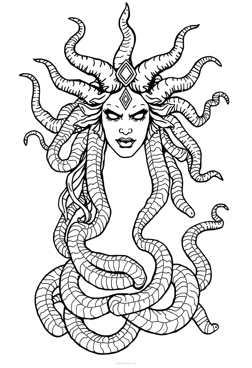 Medusa with Snakes coloring page for kids