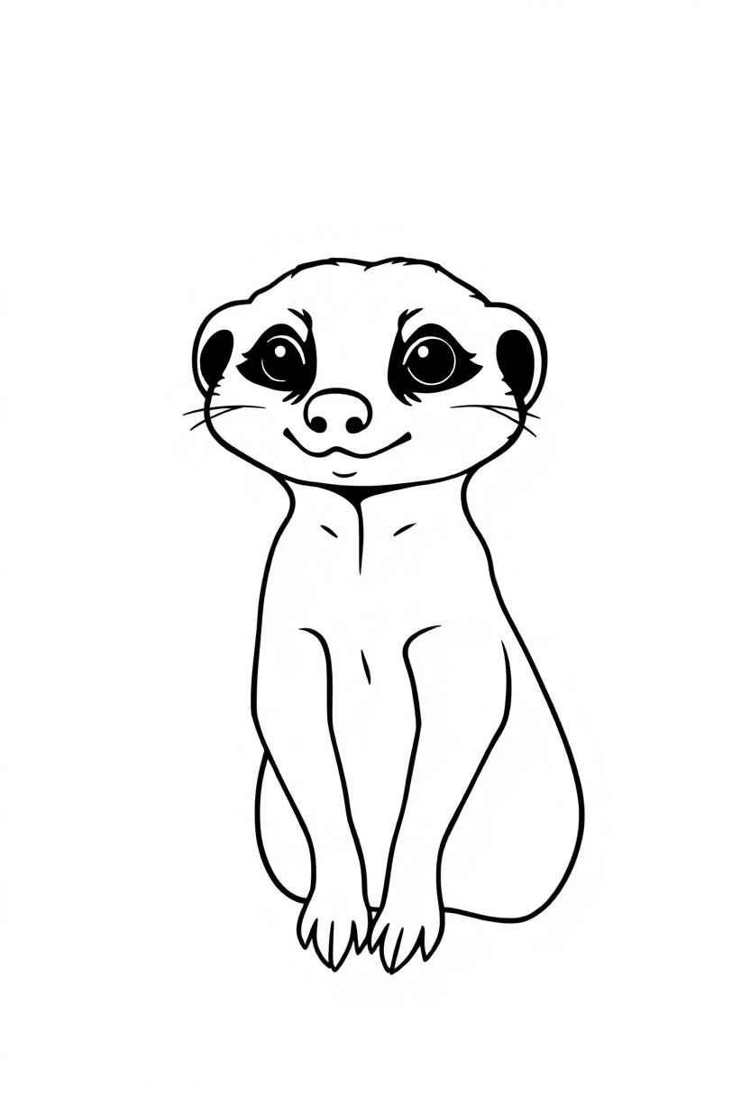Simple meerkat coloring page showing upright meerkat with bold outlines, perfect for kids to color and learn about African animals