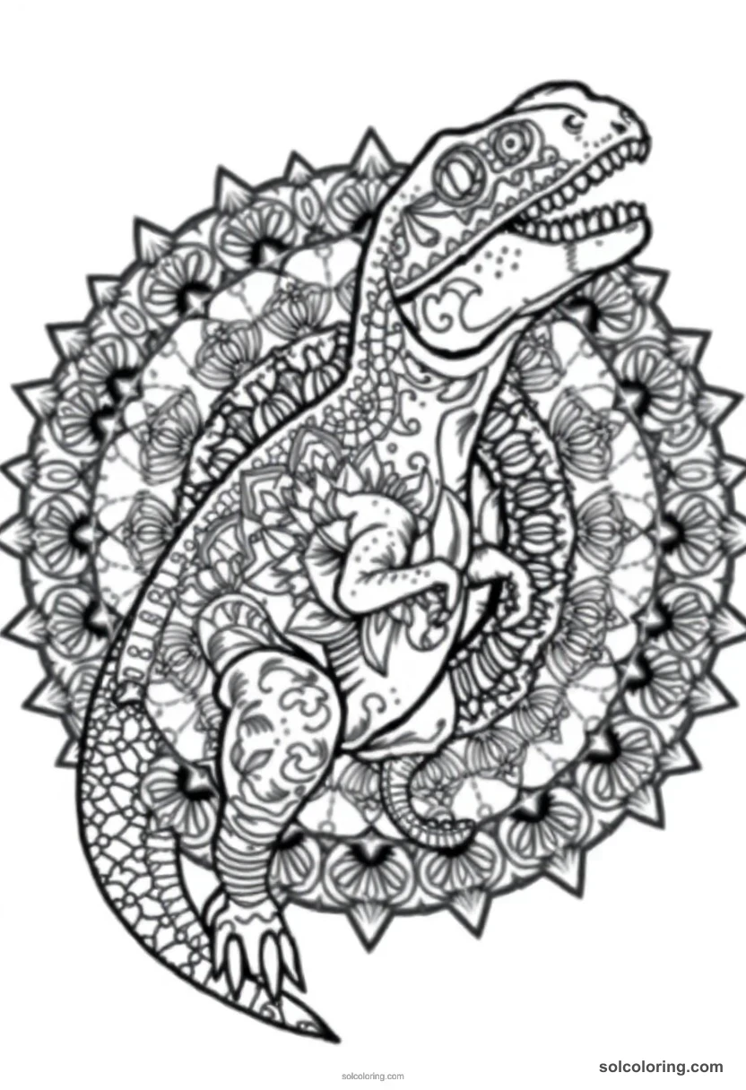 Mandala Megalosaurus mandala coloring page for kids