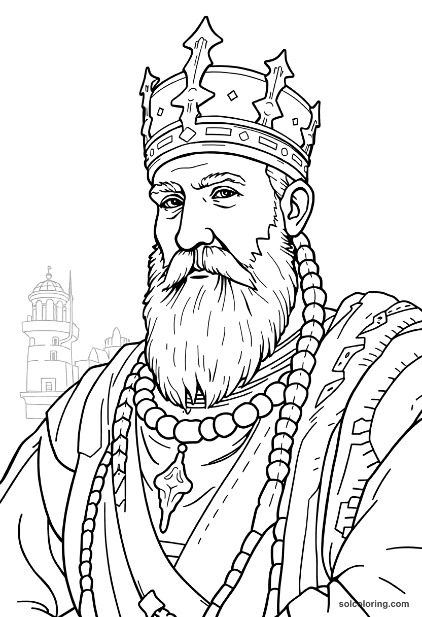 Mehmed II Conquering Constantinople coloring page, free printable detailed style