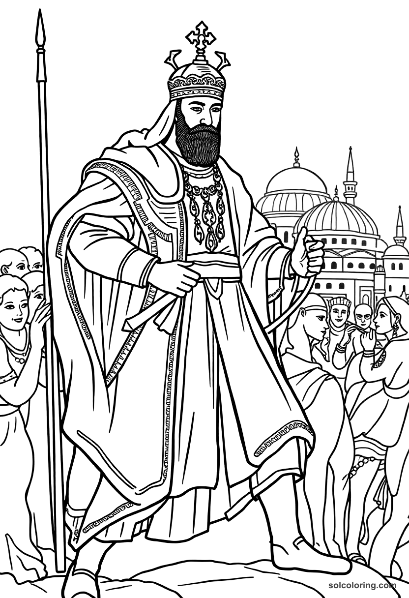 Simple Mehmed II Conquering Constantinople coloring page, free printable simple style