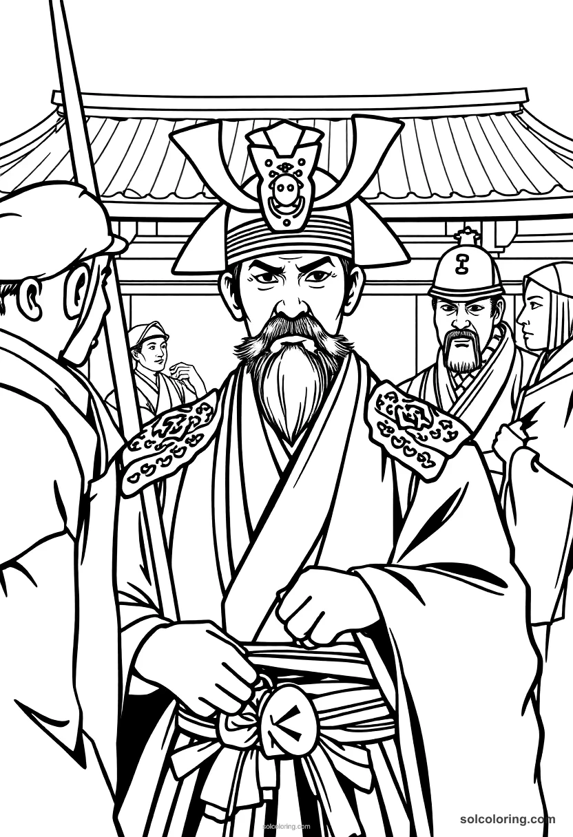 Meiji Japan Samurai Meeting Western Visitors coloring pages