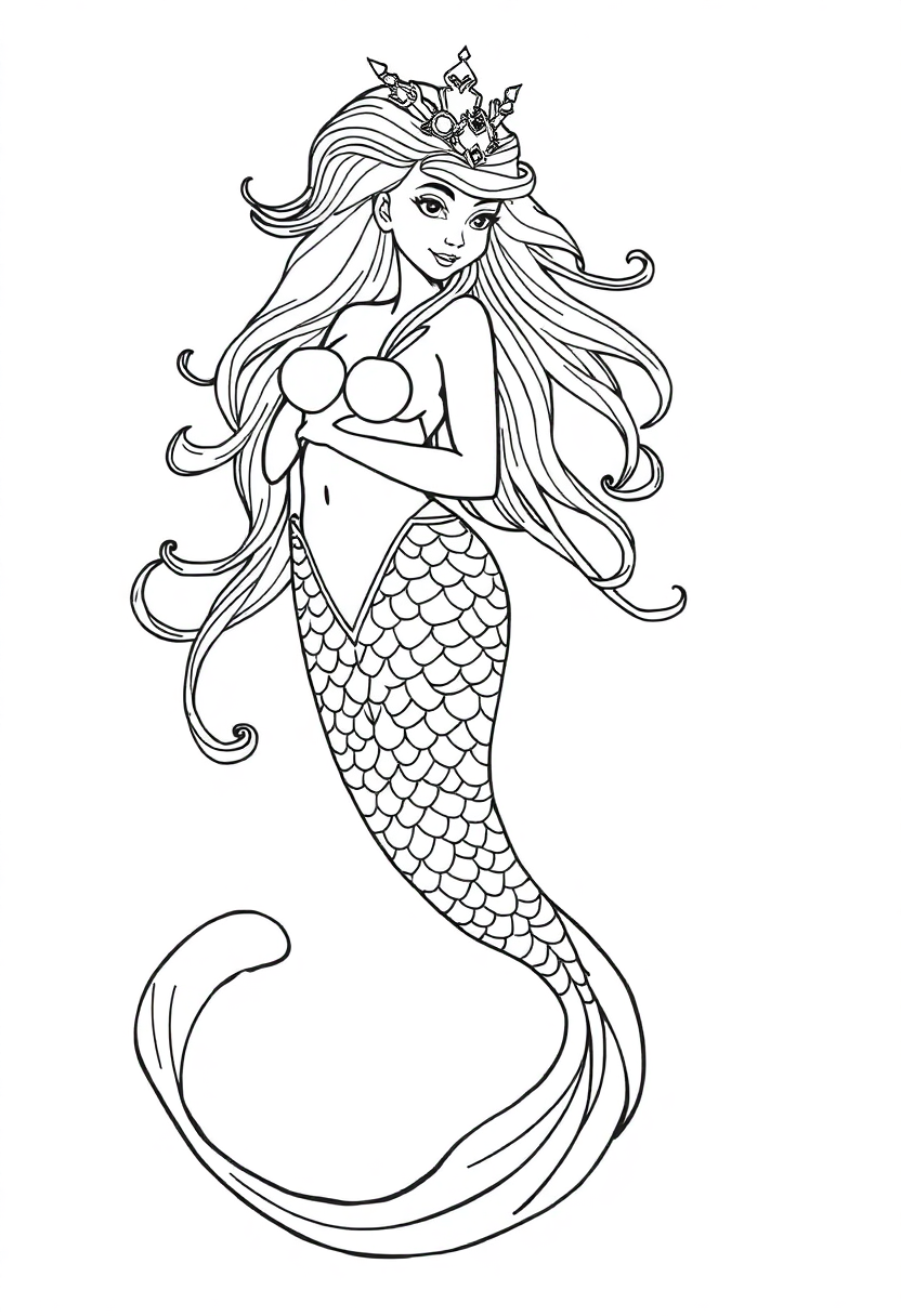 Mermaid coloring page, free printable
