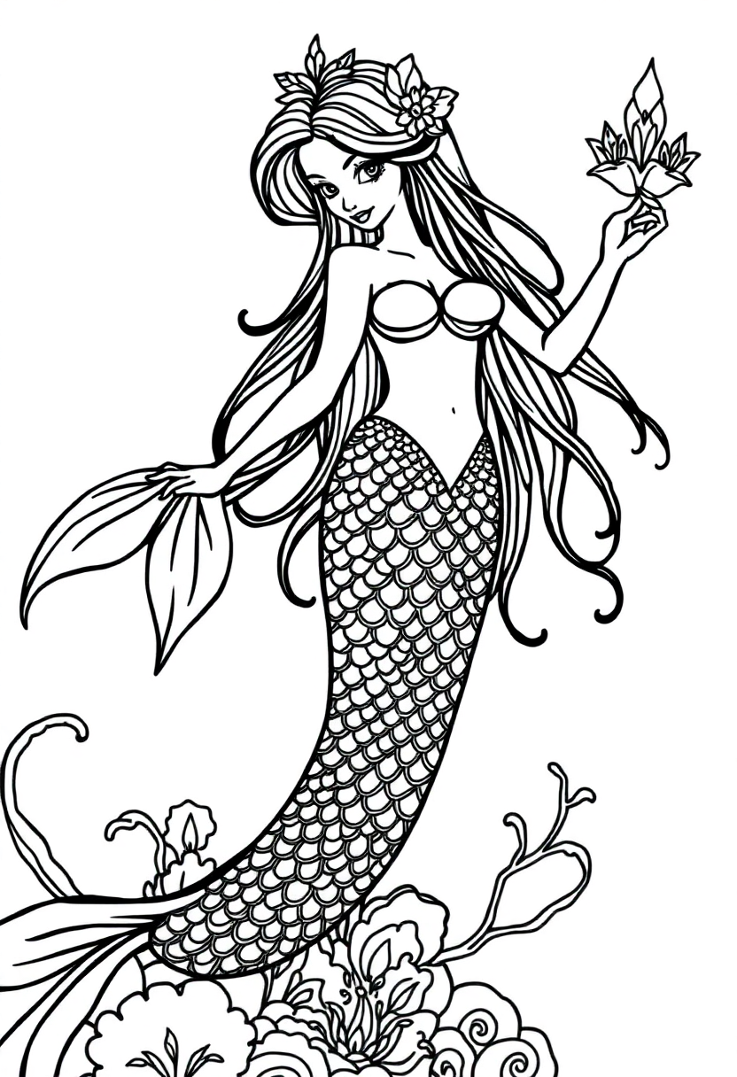 Mermaid coloring page, free printable
