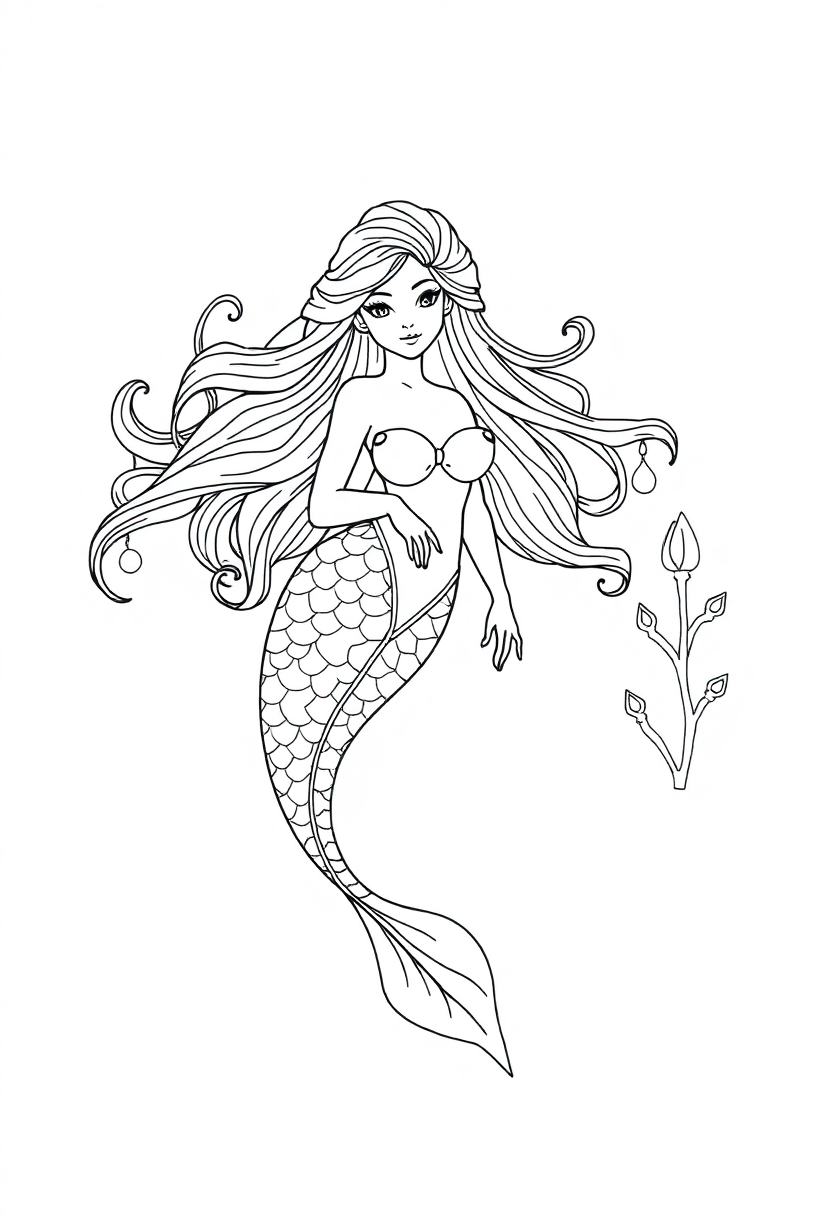 Mermaid coloring page, free printable