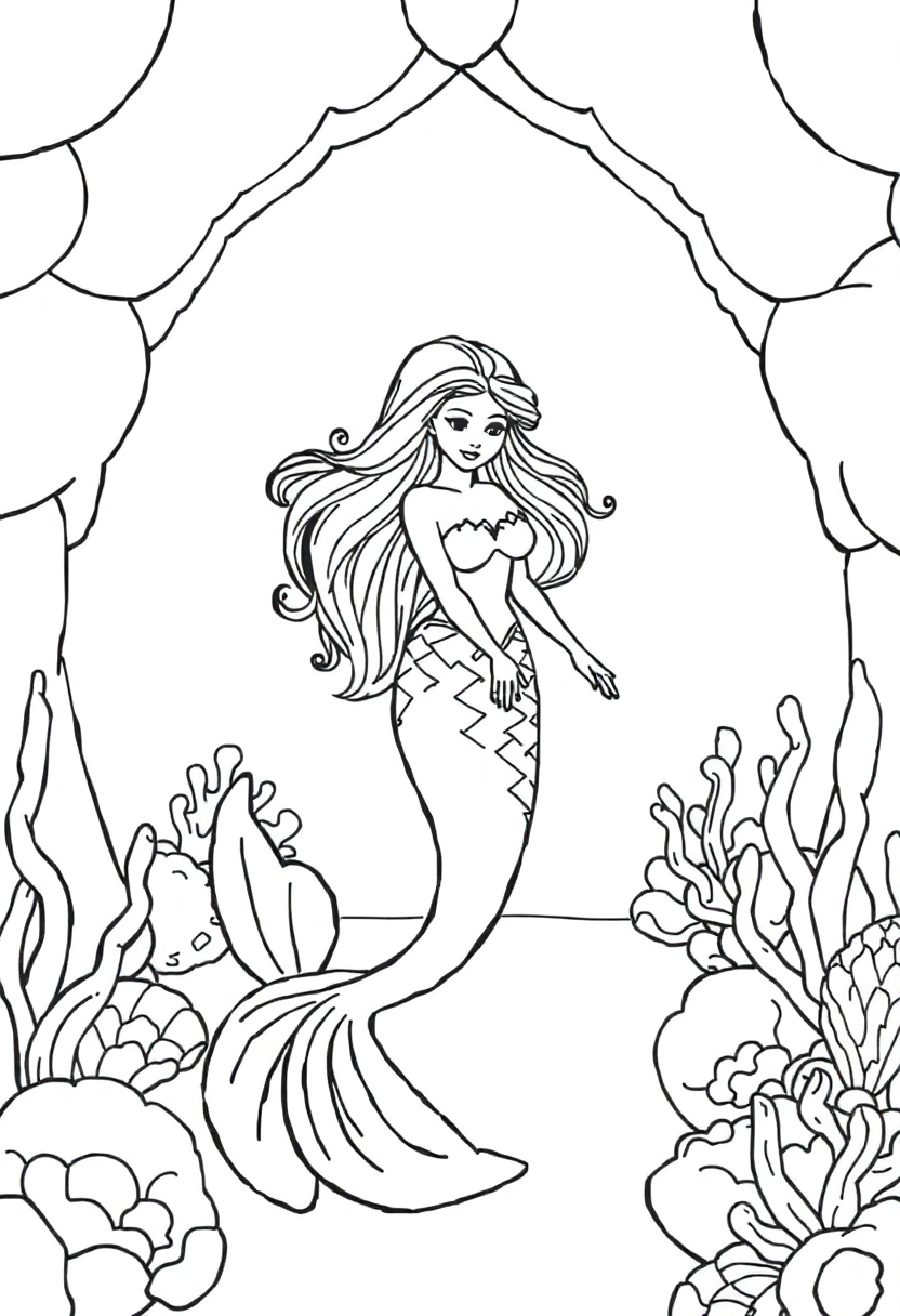 Mermaid in Seashell Palace coloring page, free printable
