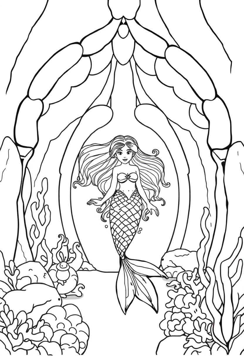 Mermaid in Seashell Palace coloring page, free printable