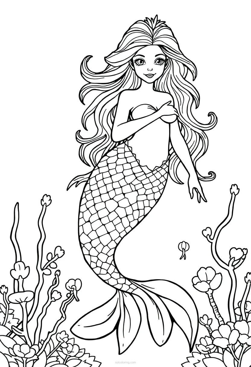 Mermaid coloring page for kids