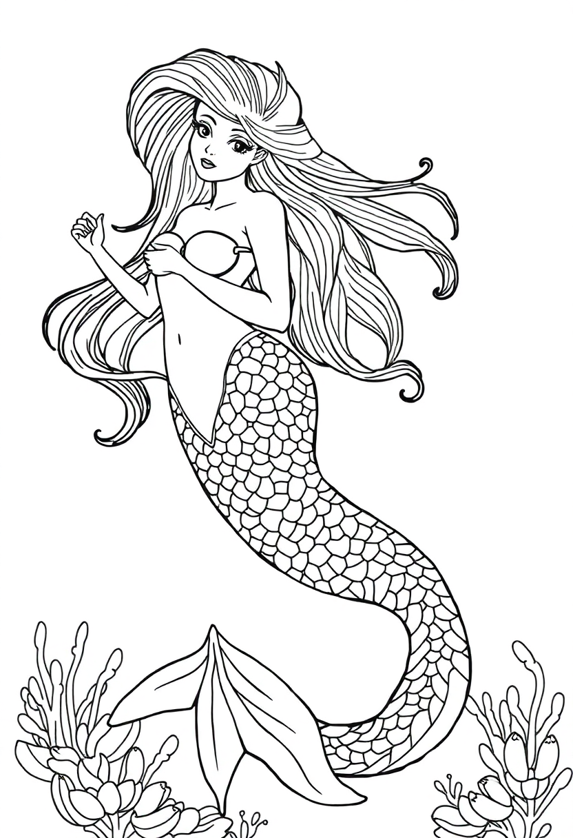 Mermaid coloring page, free printable