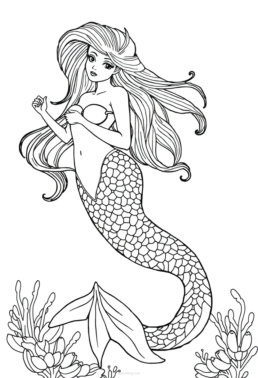 Mermaid coloring page for kids
