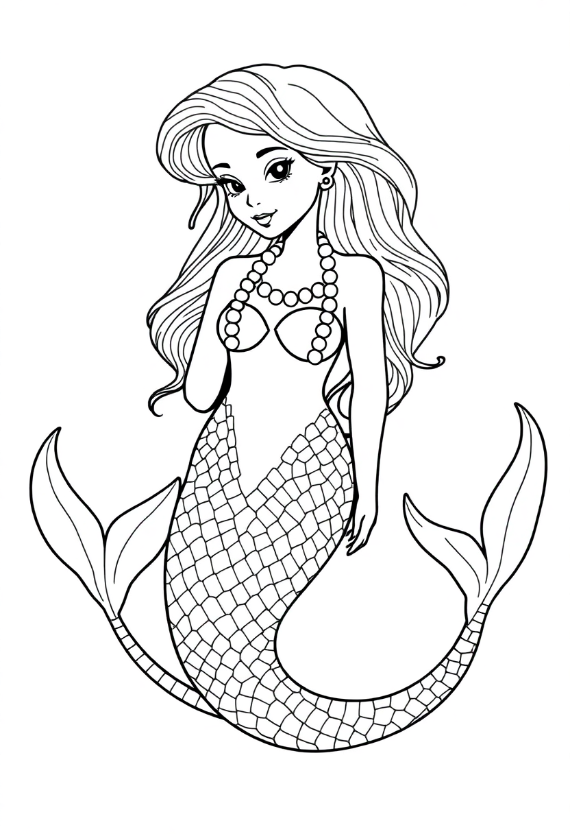 Mermaid with Pearl Necklace coloring page, free printable
