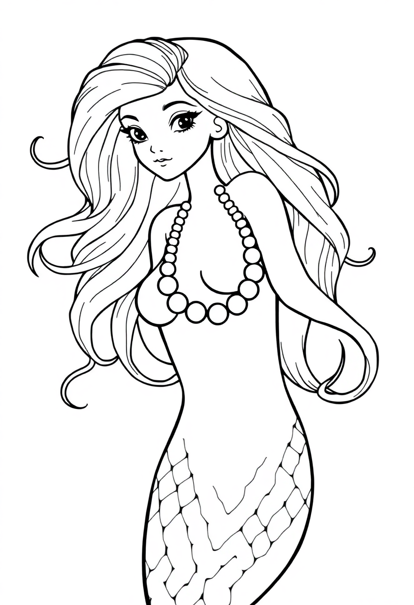 Mermaid with Pearl Necklace coloring page, free printable