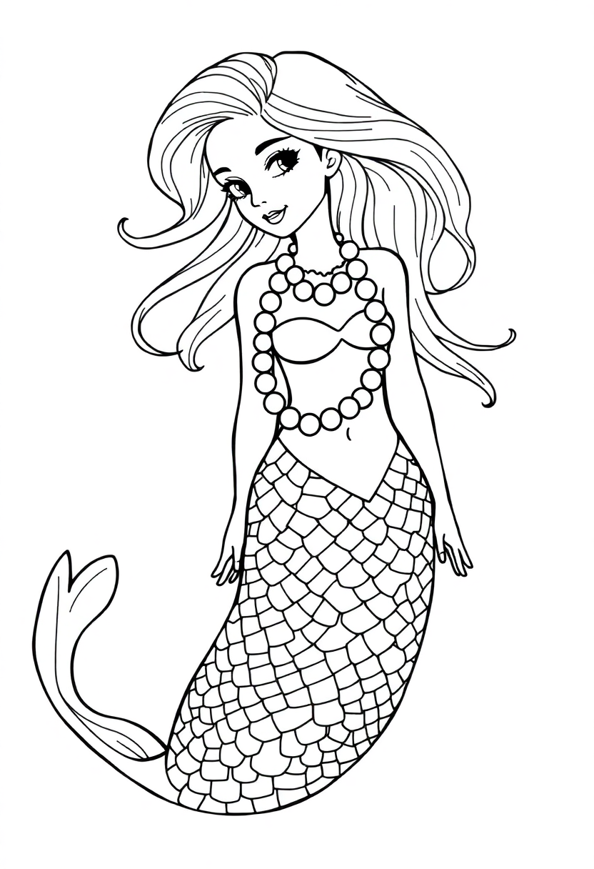 Mermaid with Pearl Necklace coloring page, free printable