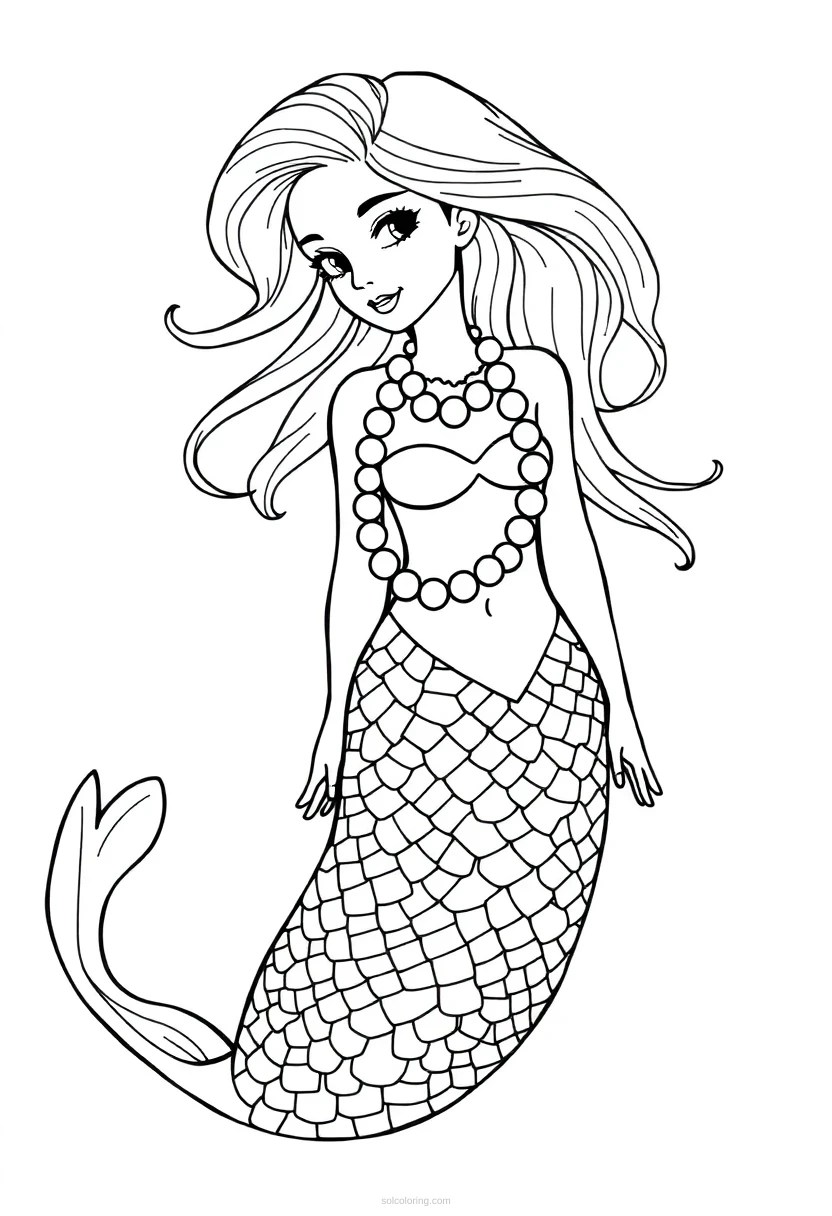 Mermaid with Pearl Necklace coloring page for kids