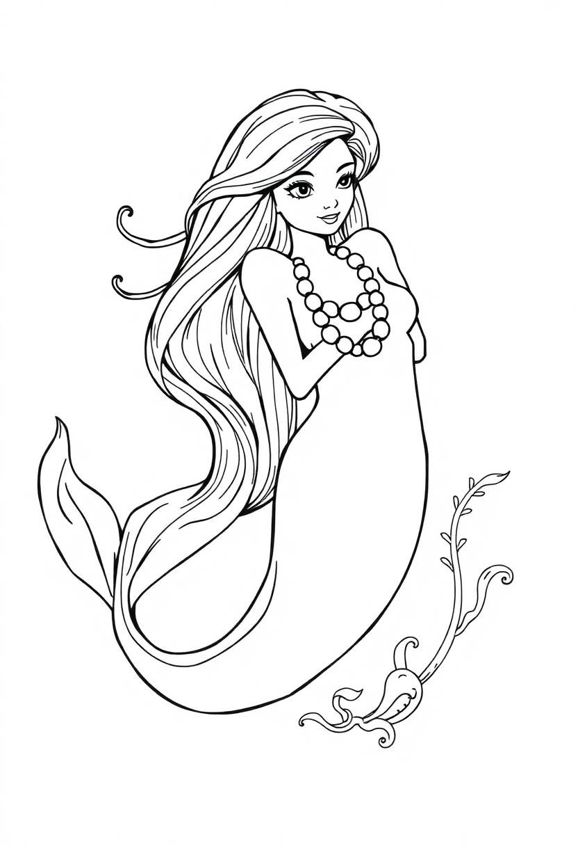 Mermaid With Pearl Necklace coloring pages