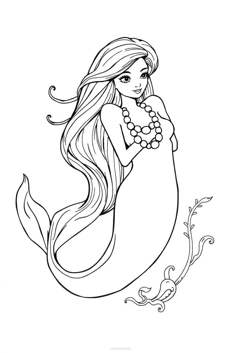 Mermaid With Pearl Necklace coloring pages