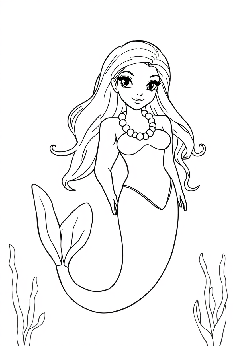 Mermaid with Pearl Necklace coloring page, free printable