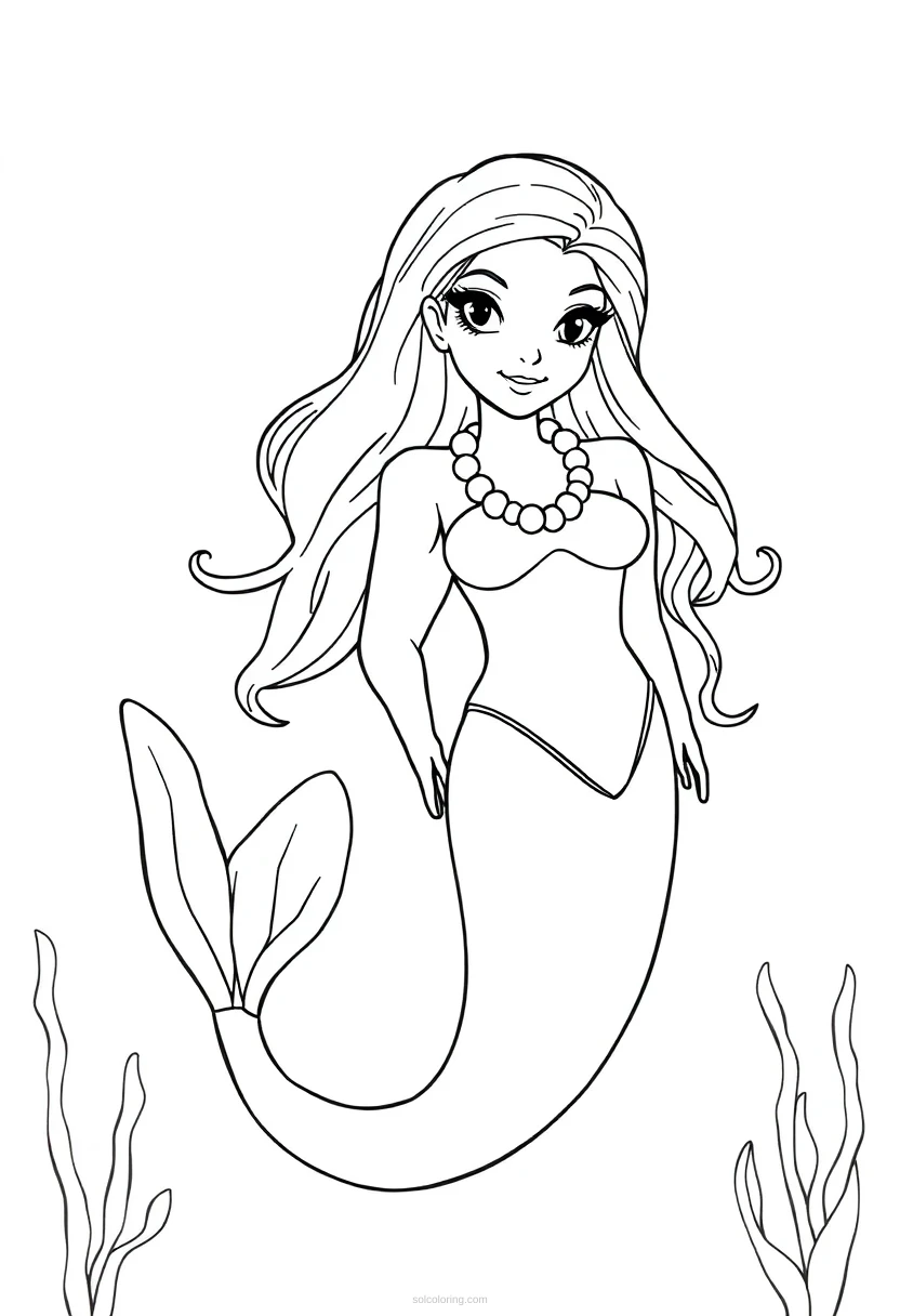 Mermaid with Pearl Necklace coloring page for kids